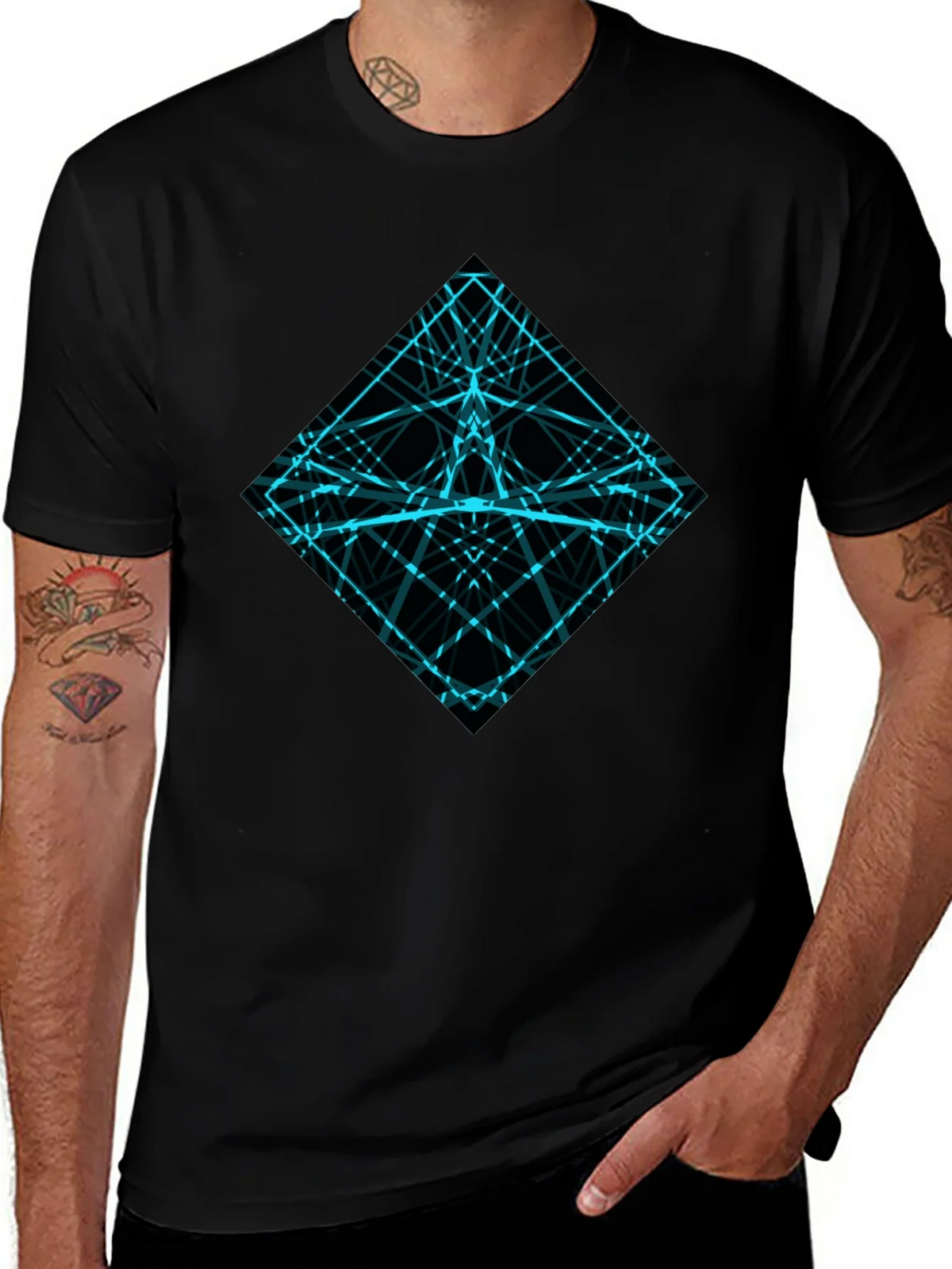 Geometric Lines Graphic Tee - Mens Black Shirt