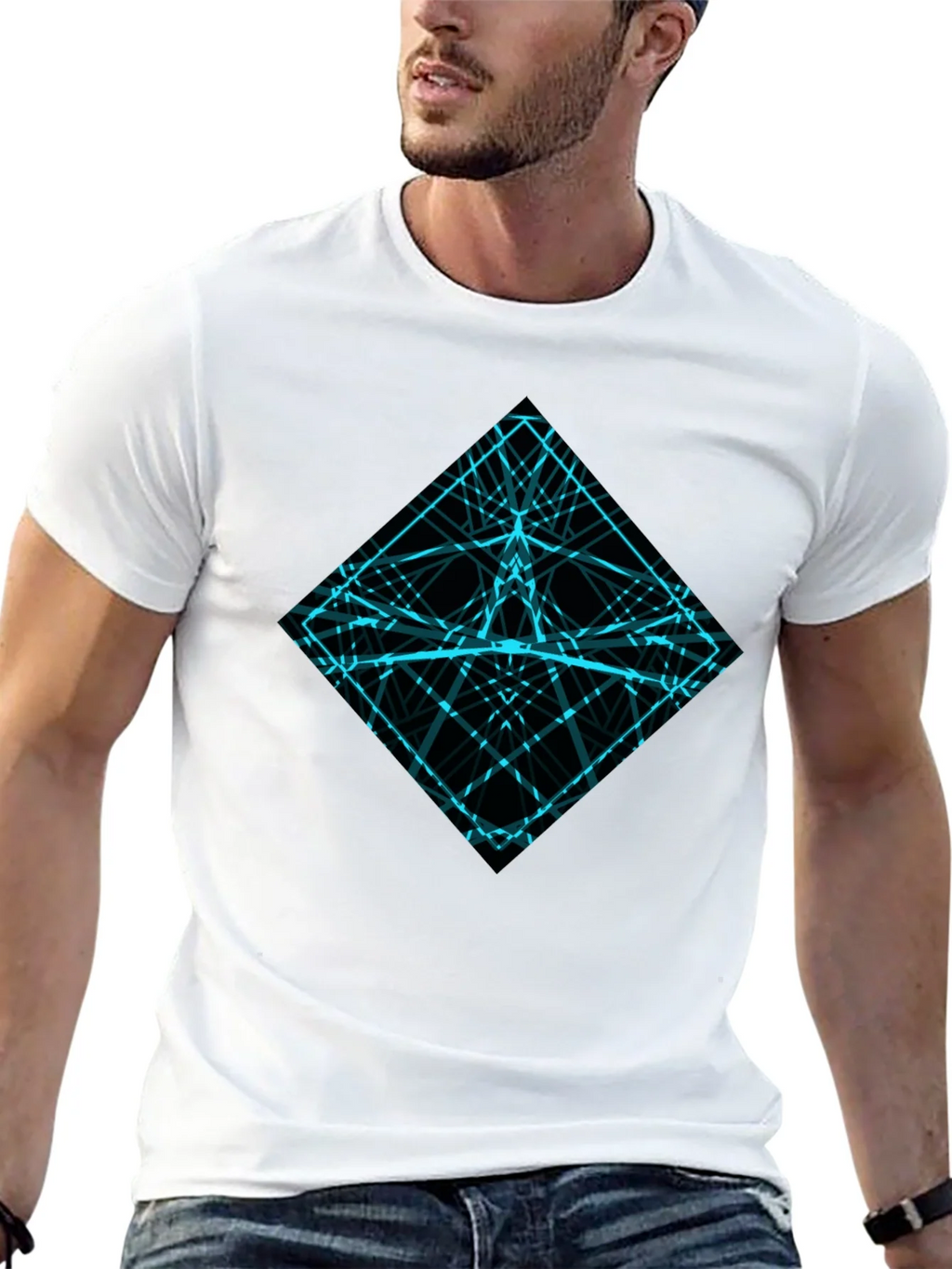 Geometric Lines Graphic Tee - Mens Black Shirt