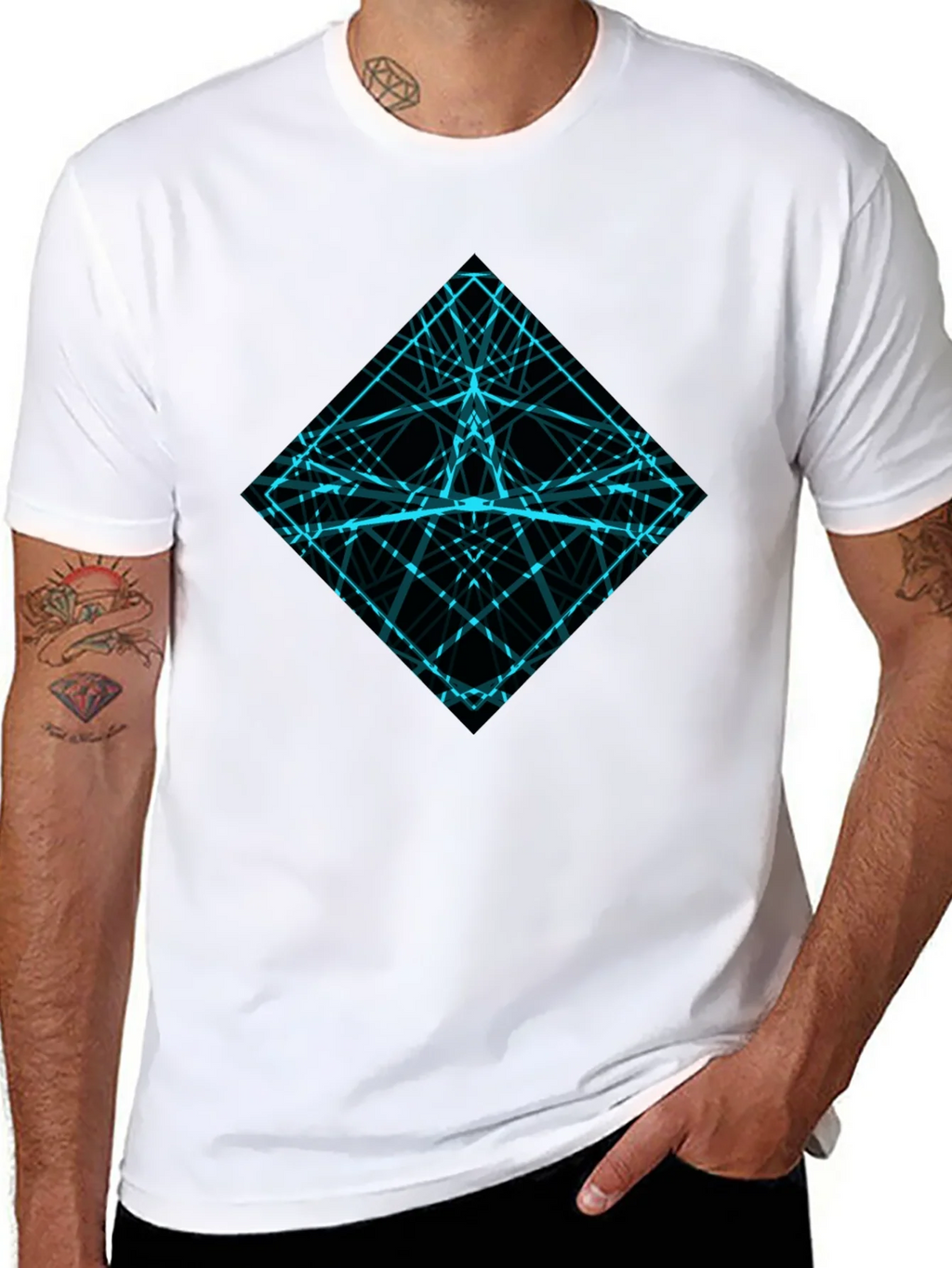 Geometric Lines Graphic Tee - Mens Black Shirt