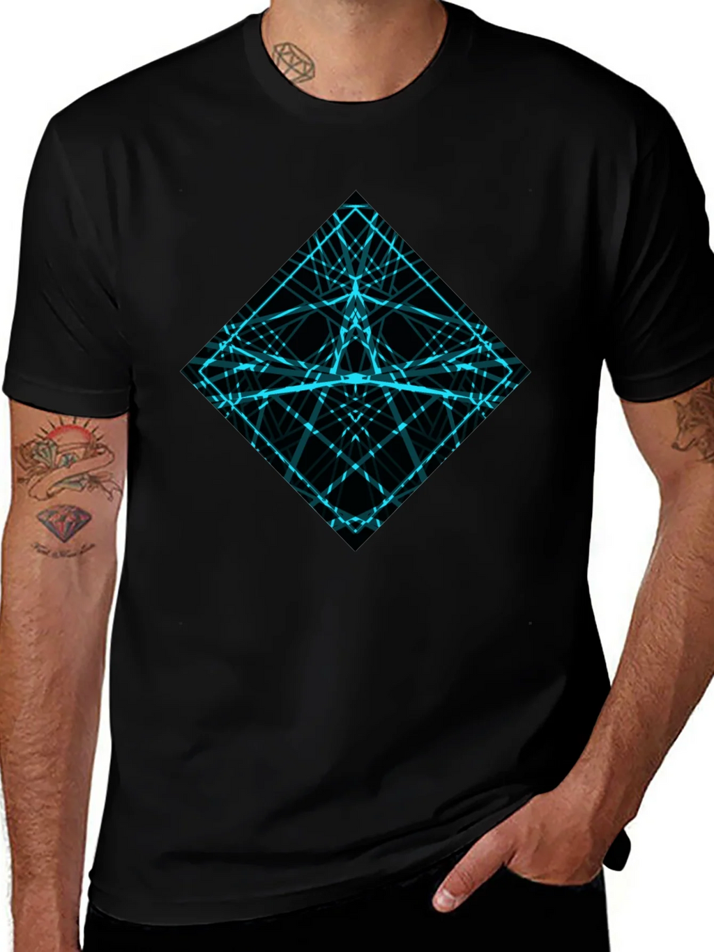 Geometric Lines Graphic Tee - Mens Black Shirt
