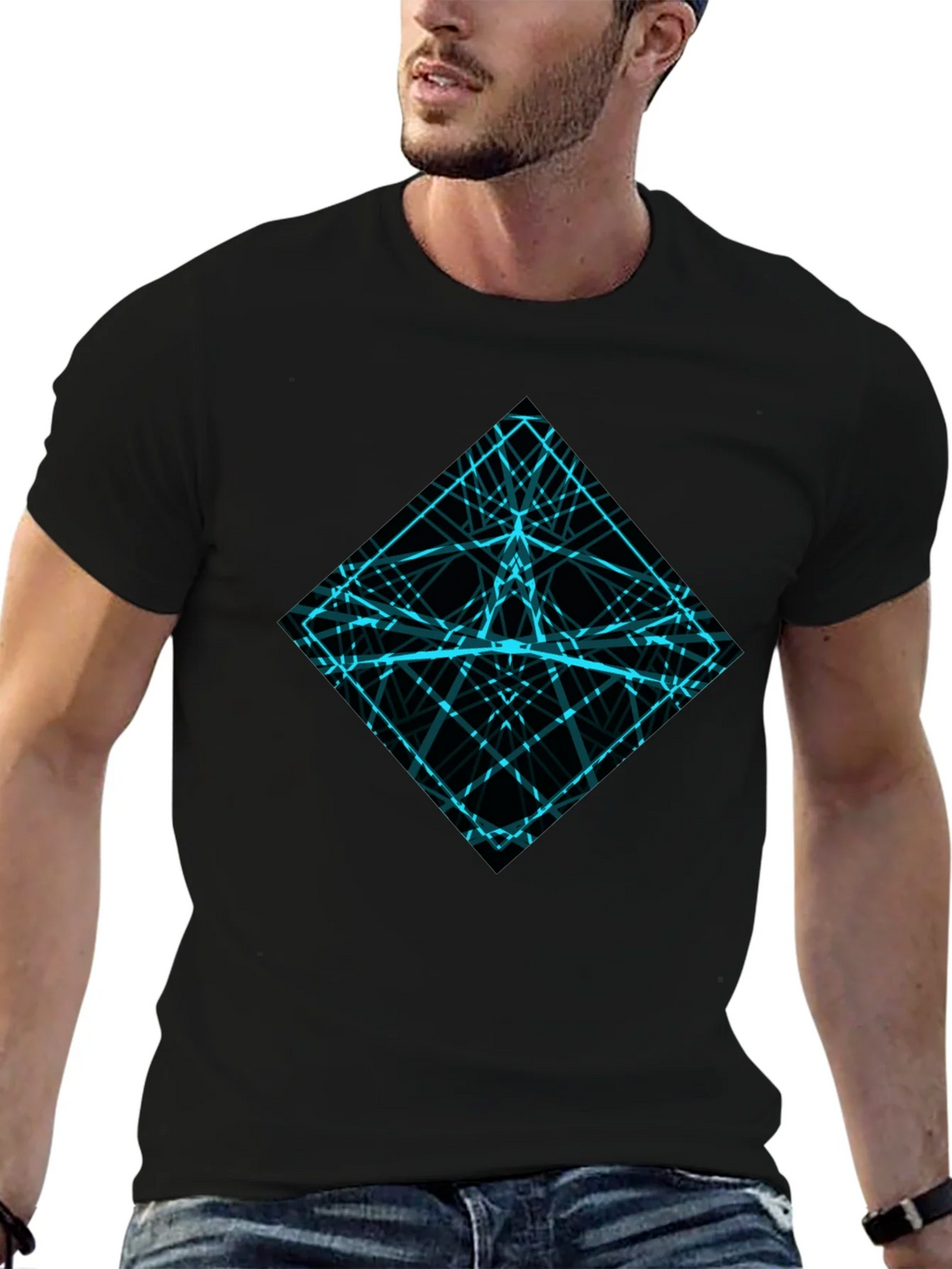 Geometric Lines Graphic Tee - Mens Black Shirt
