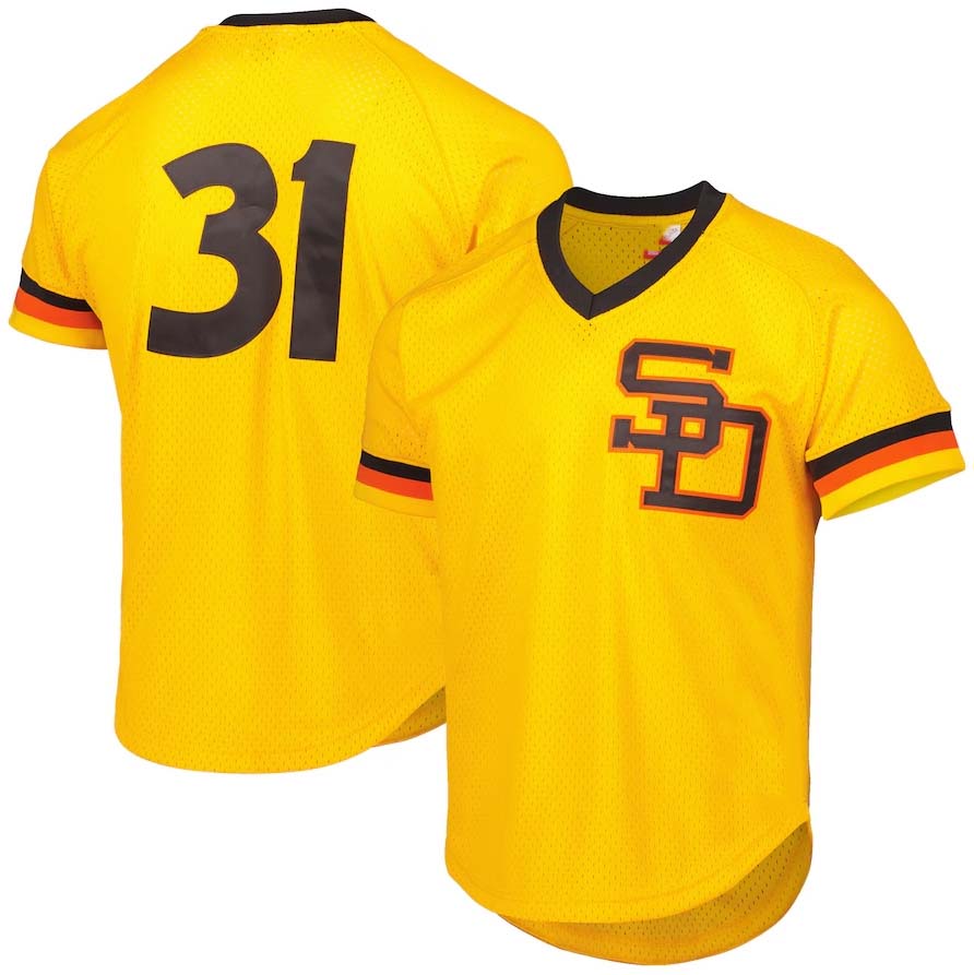San Diego Padres #31 Dave Winfield Cooperstown Collection Mesh Batting Practice Jersey - Gold Stitched Baseball Jersey