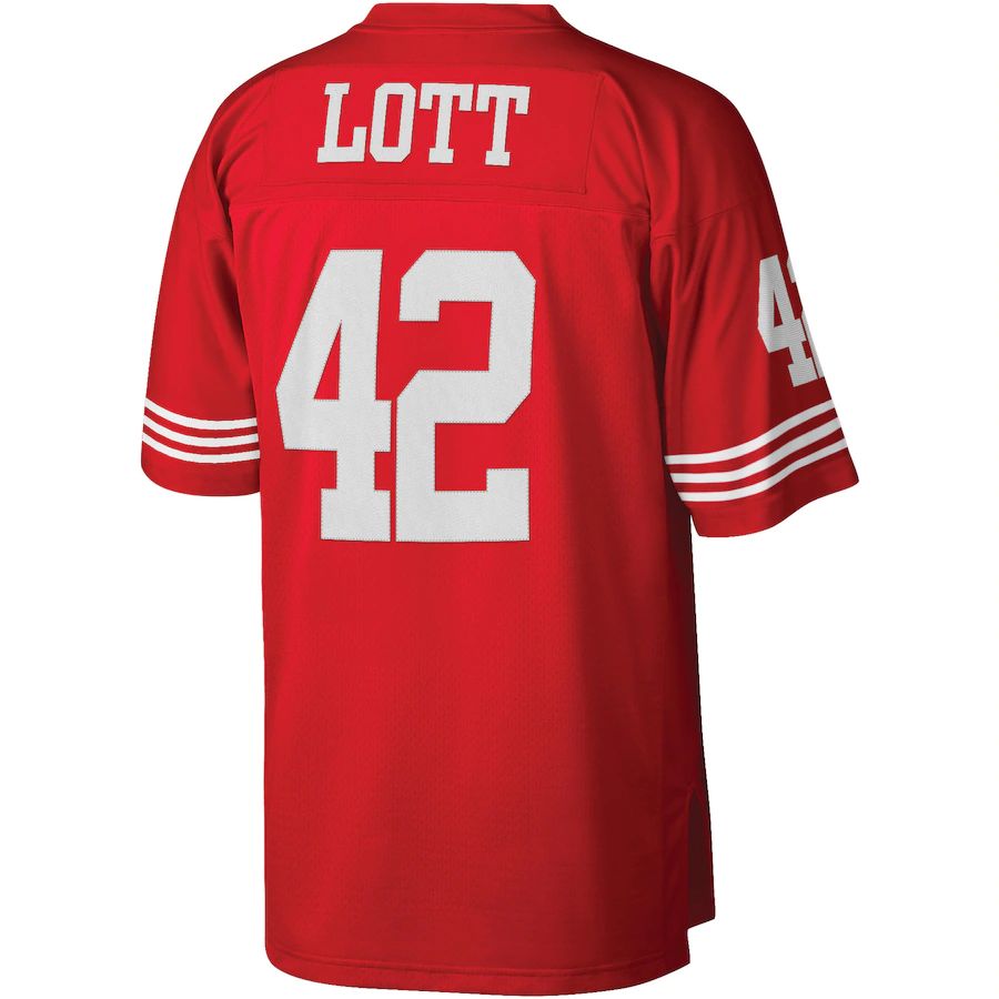 SF.49ers #42 Ronnie Lott Scarlet Legacy Replica Jersey Stitched American Football Jerseys
