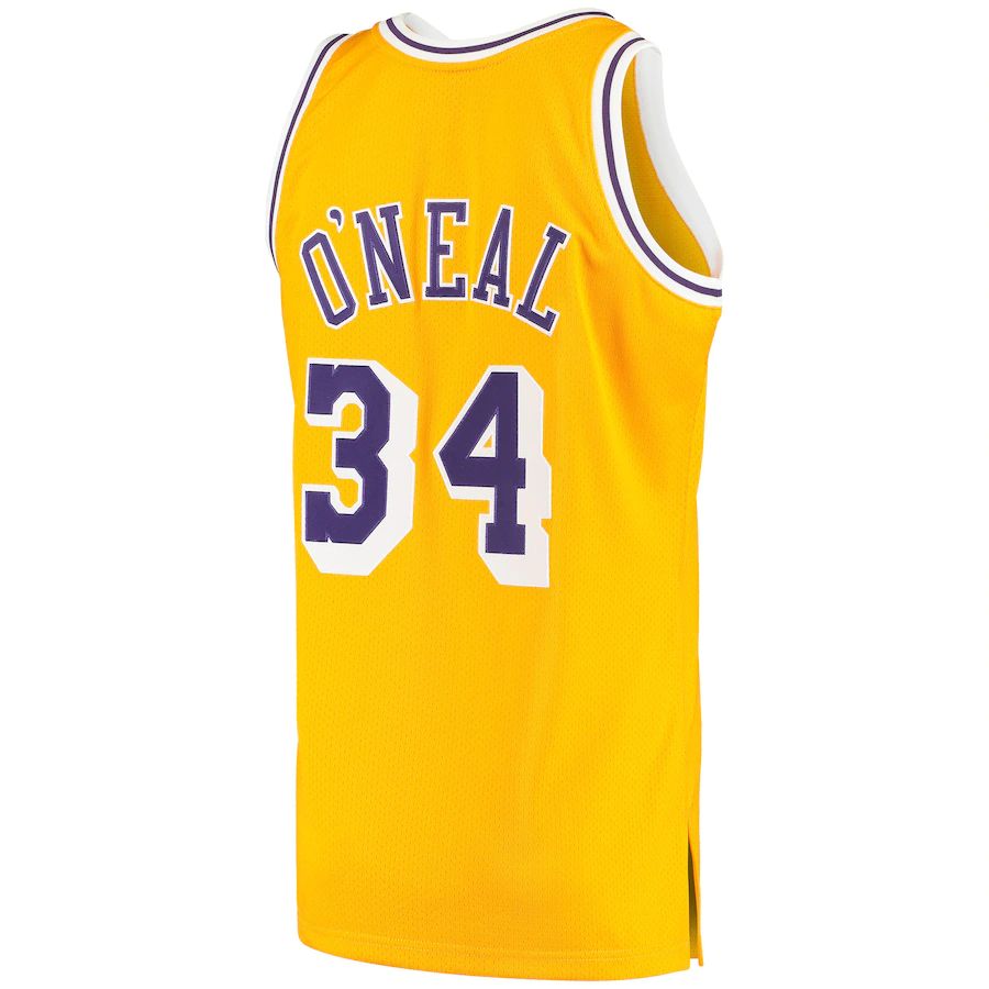 LA.Lakers #34 Shaquille O'Neal 1996-97 Hardwood Classics Authentic Jersey  Gold Stitched American Basketball Jersey