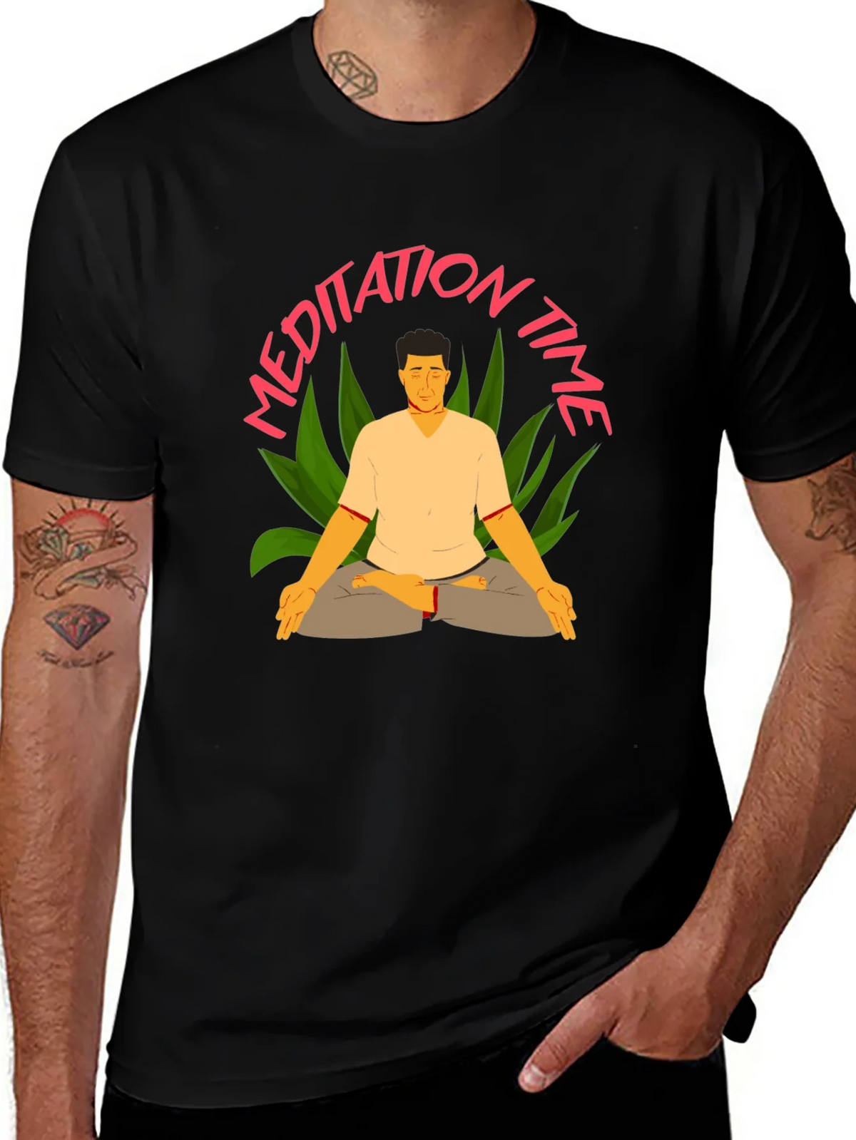 Meditation Time Black T-Shirt for Men