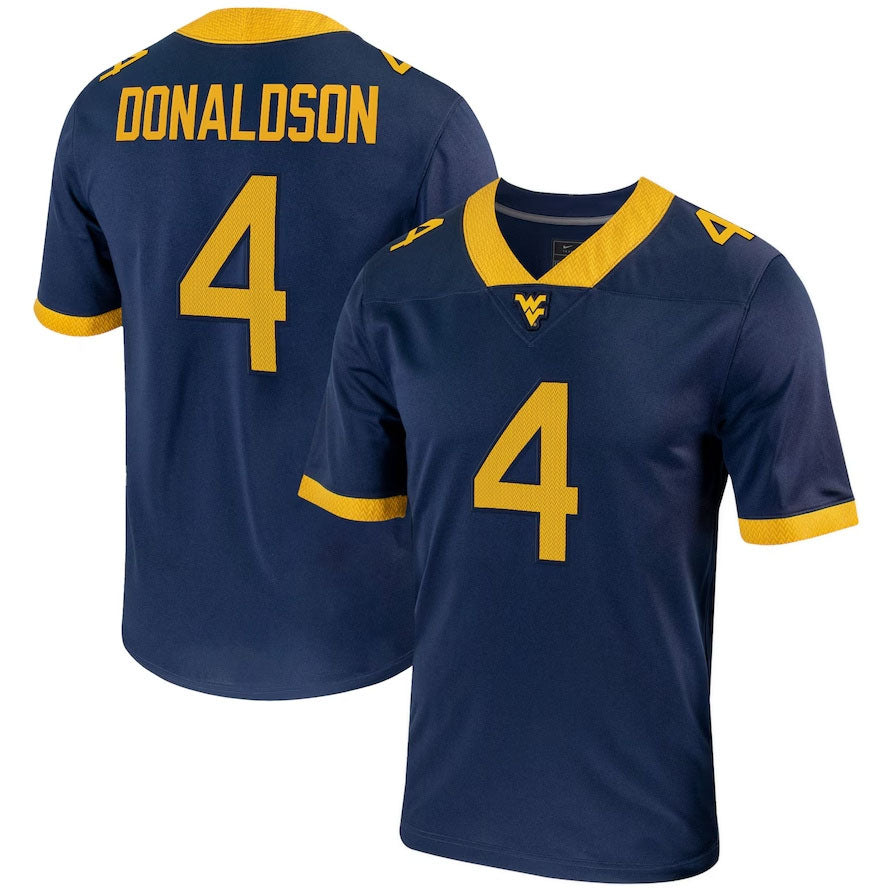 W.Virginia Mountaineers #4 CJ Donaldson NIL Football Game Jersey Navy American College Jerseys