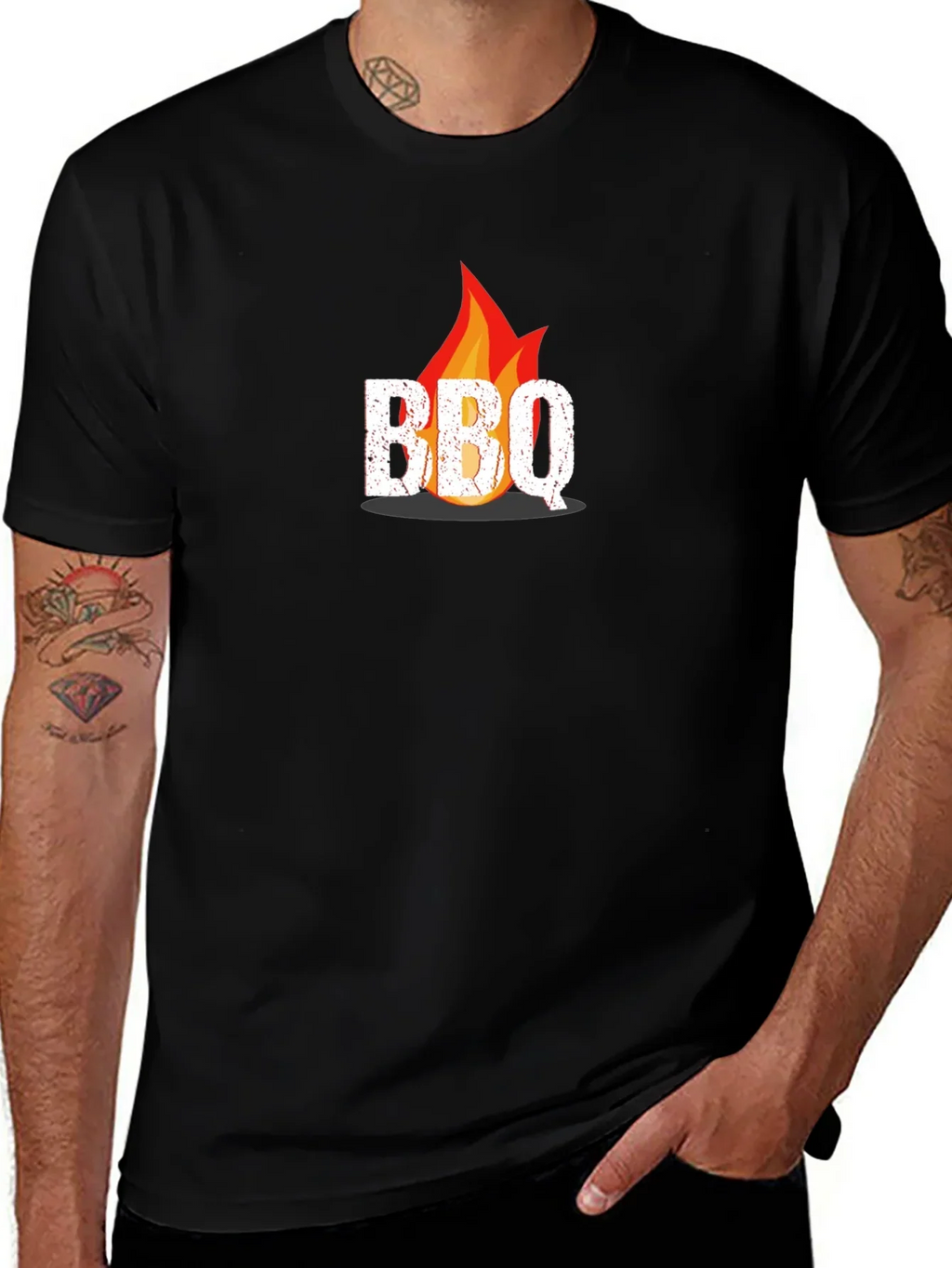 BBQ Flame Graphic Tee - Black Casual T-Shirt