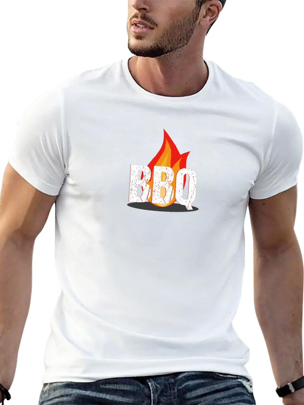 BBQ Flame Graphic Tee - Black Casual T-Shirt