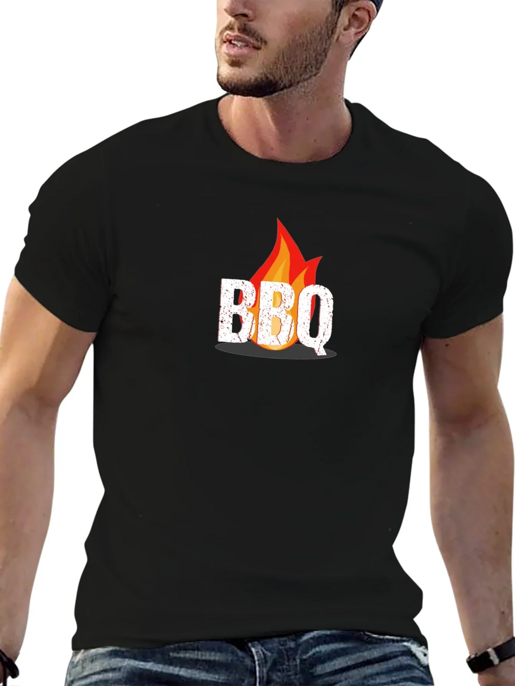 BBQ Flame Graphic Tee - Black Casual T-Shirt