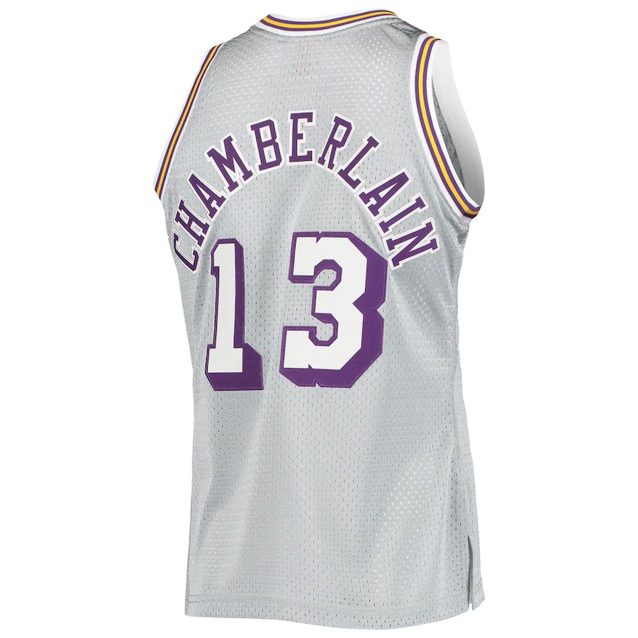 LA.Lakers #13 Wilt Chamberlain 75th Anniversary 1971-72 Hardwood Classics Swingman Jersey Silver Stitched American Basketball Jersey
