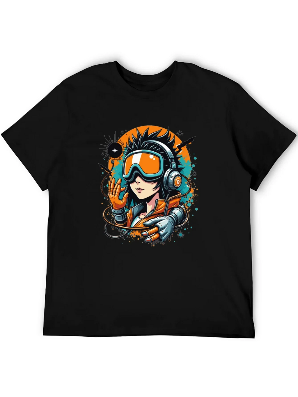 Cool Anime Girl Graphic Black T-Shirt
