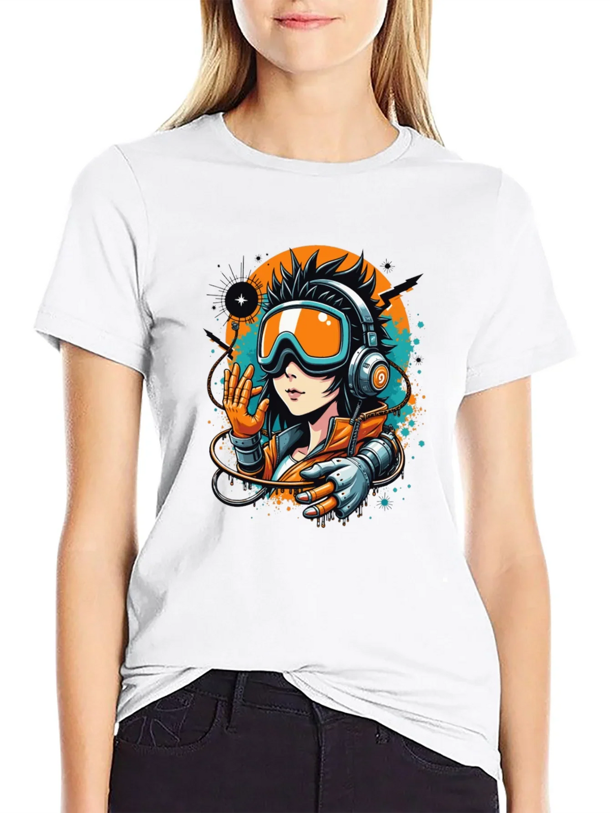 Cool Anime Girl Graphic Black T-Shirt