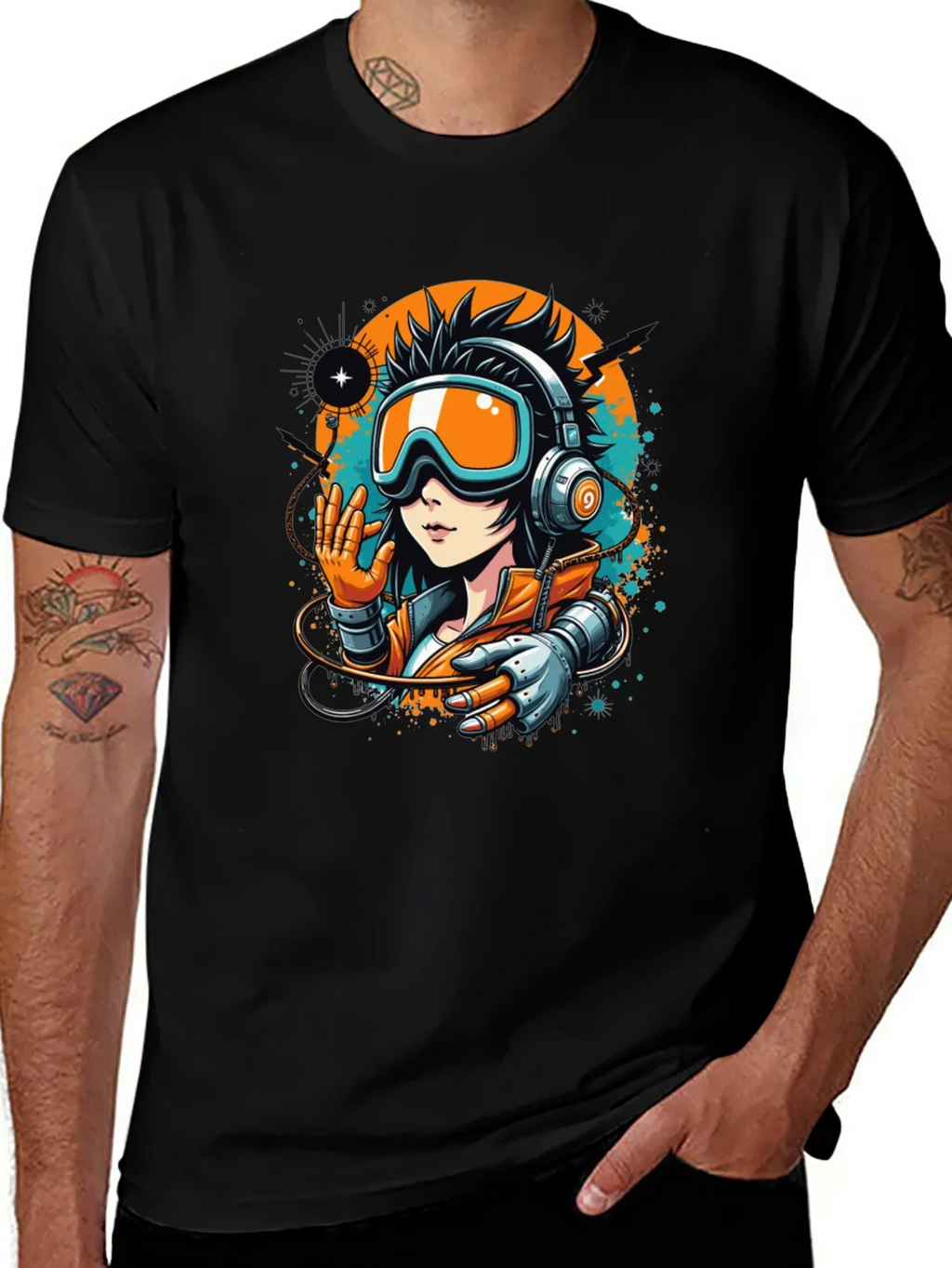 Cool Anime Girl Graphic Black T-Shirt