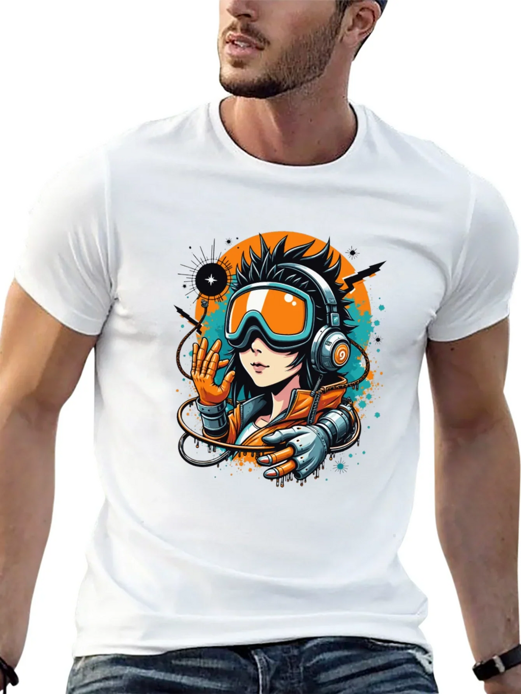Cool Anime Girl Graphic Black T-Shirt