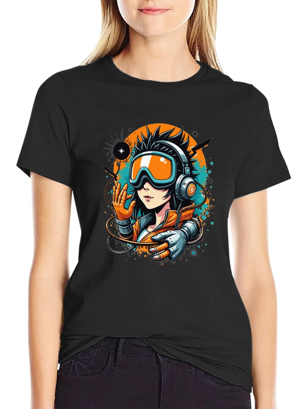 Cool Anime Girl Graphic Black T-Shirt