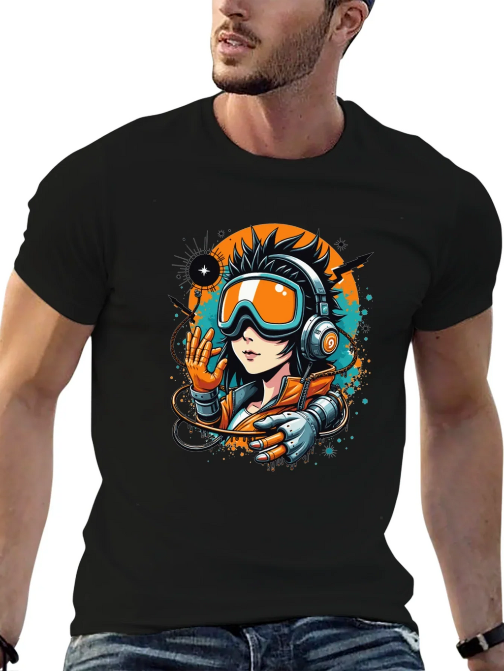 Cool Anime Girl Graphic Black T-Shirt