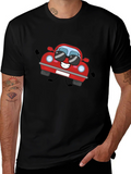 Cartoon Car Graphic T-Shirt - Black Cotton Tee