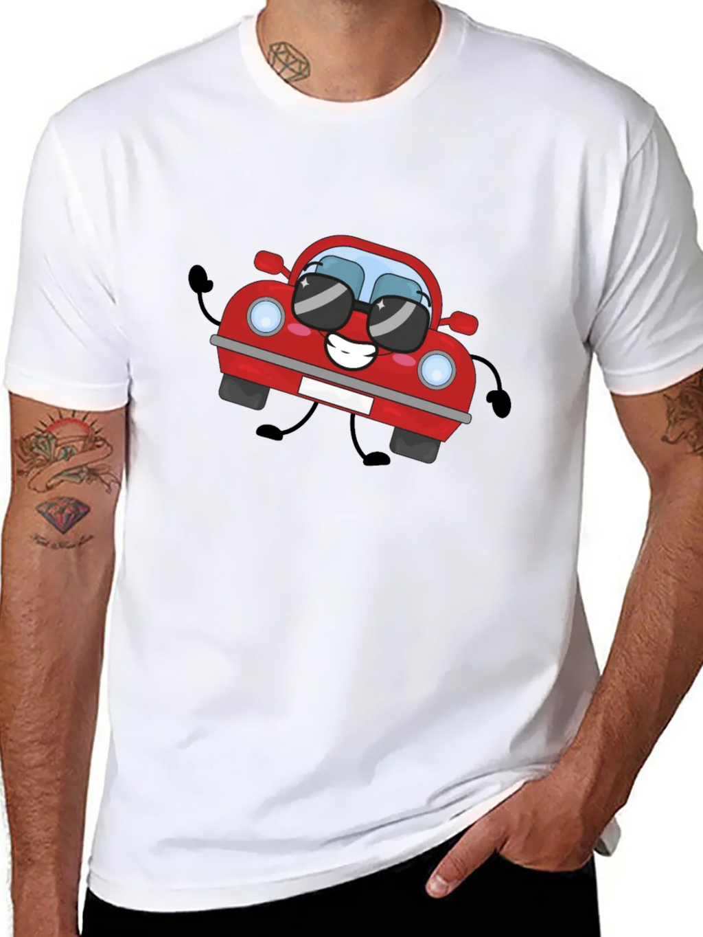 Cartoon Car Graphic T-Shirt - Black Cotton Tee