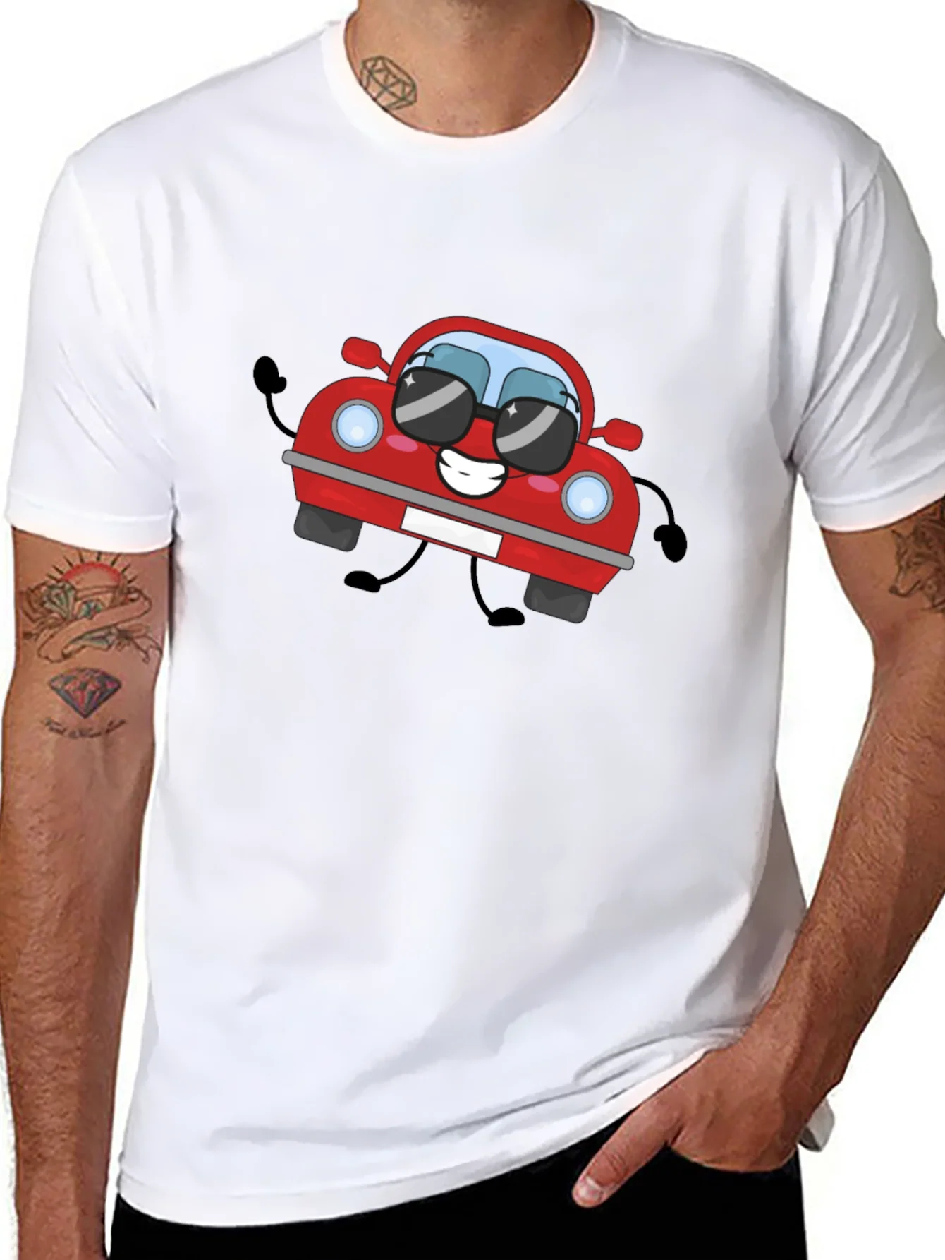 Cartoon Car Graphic T-Shirt - Black Cotton Tee