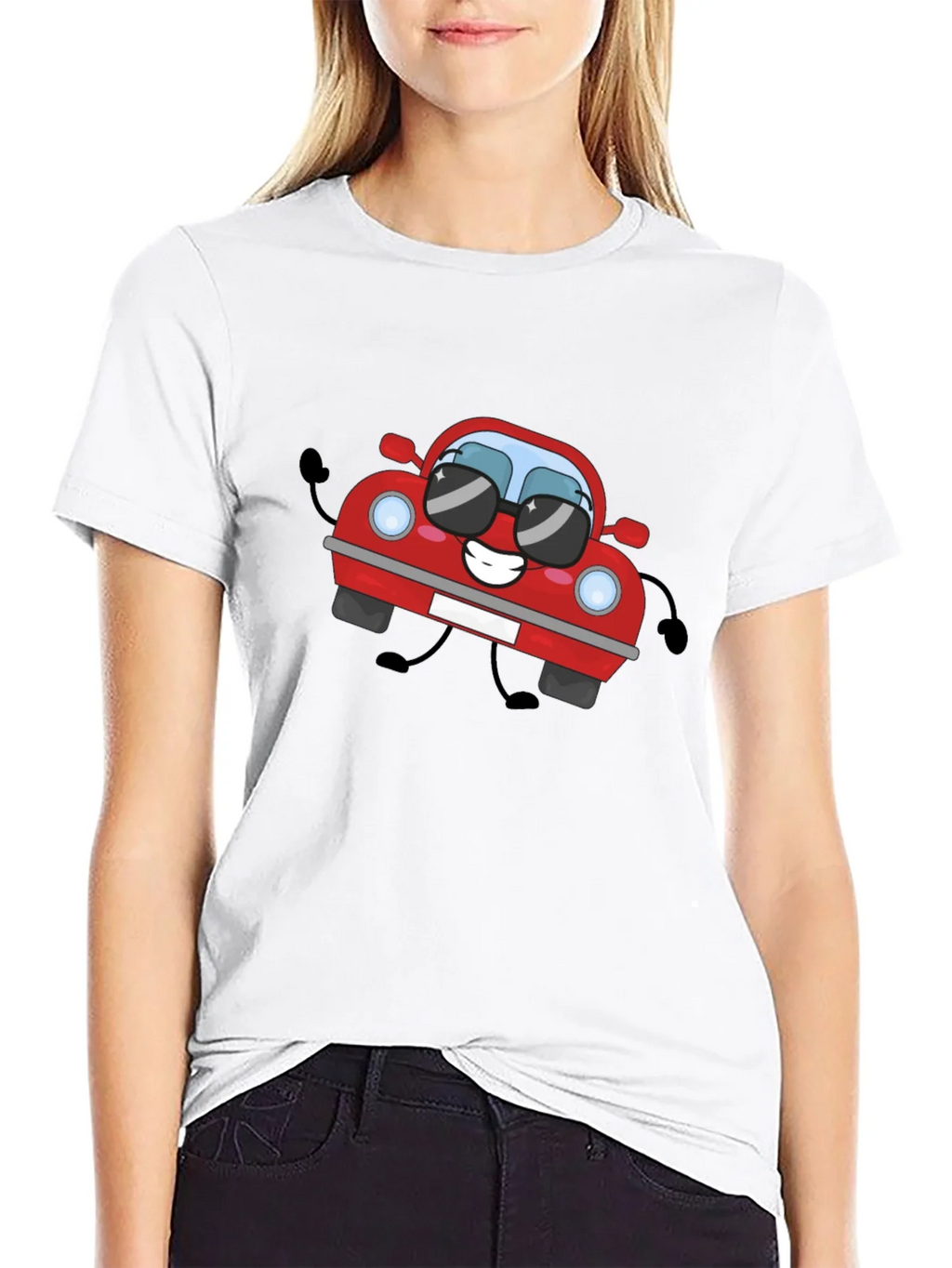 Cartoon Car Graphic T-Shirt - Black Cotton Tee
