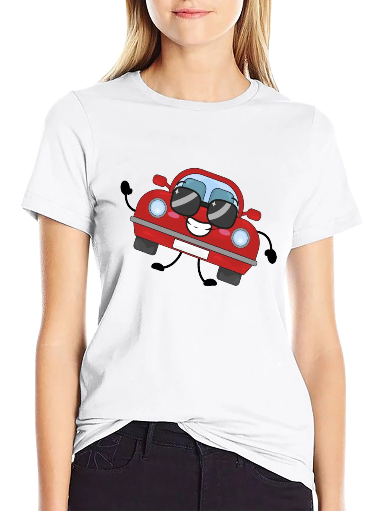 Cartoon Car Graphic T-Shirt - Black Cotton Tee