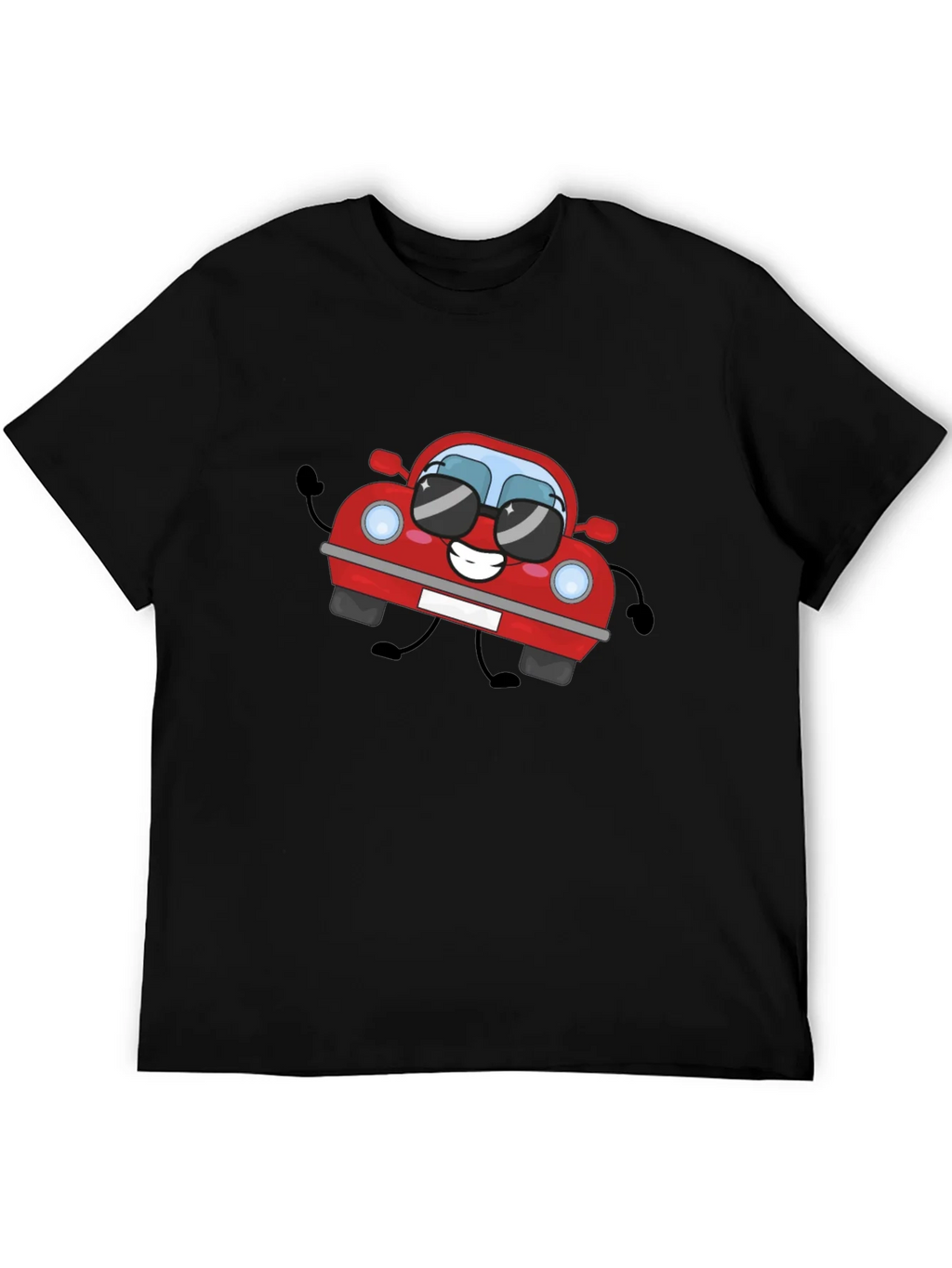 Cartoon Car Graphic T-Shirt - Black Cotton Tee