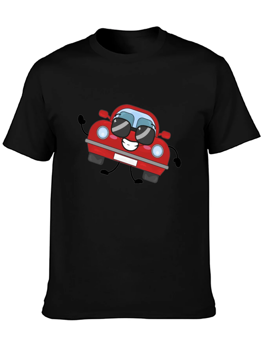 Cartoon Car Graphic T-Shirt - Black Cotton Tee