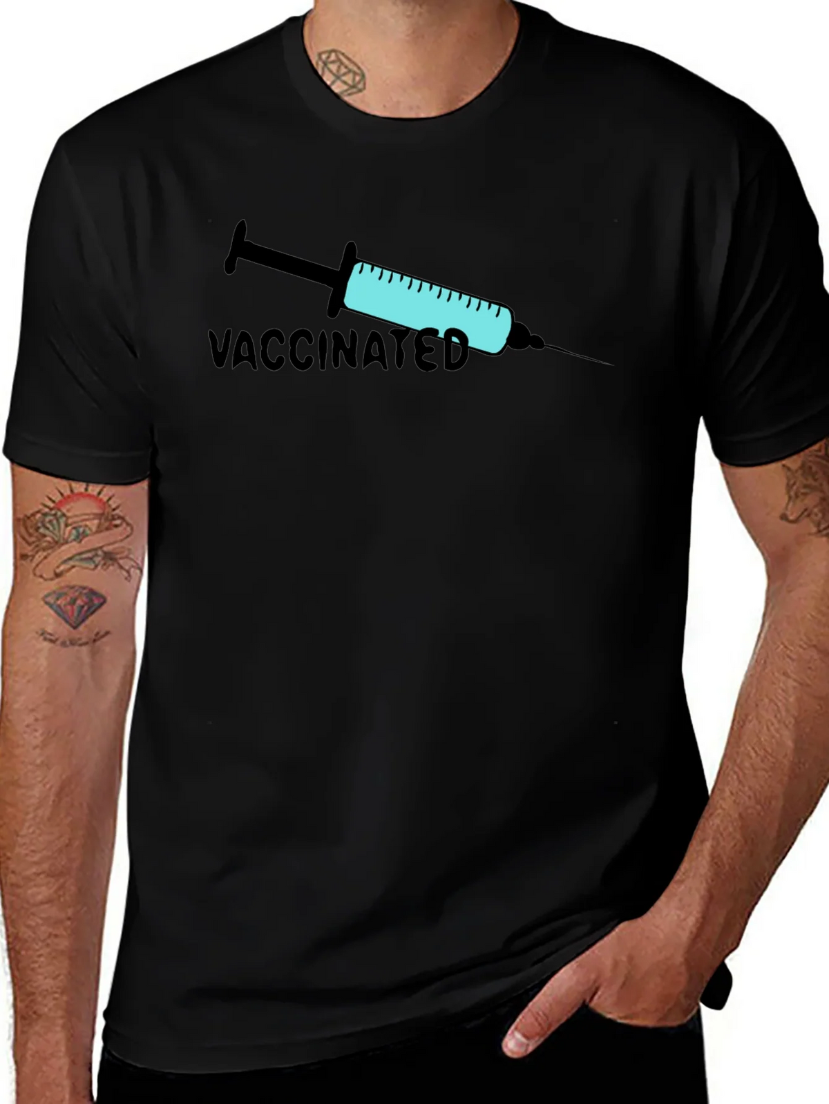 Vaccinated Graphic Print T-Shirt - Black