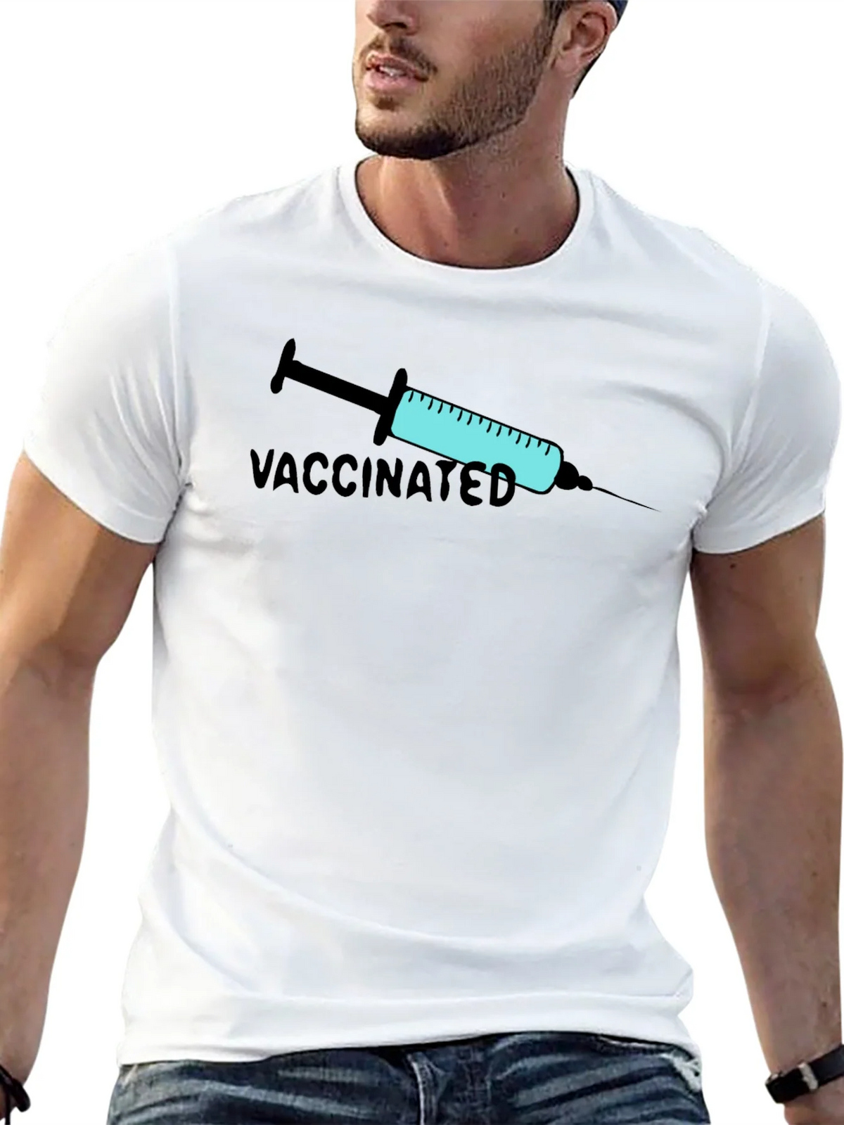 Vaccinated Graphic Print T-Shirt - Black
