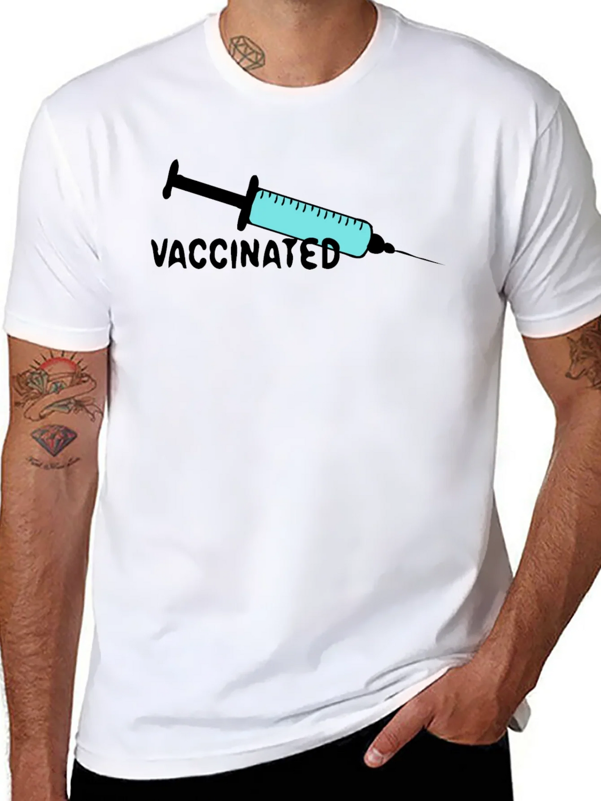 Vaccinated Graphic Print T-Shirt - Black