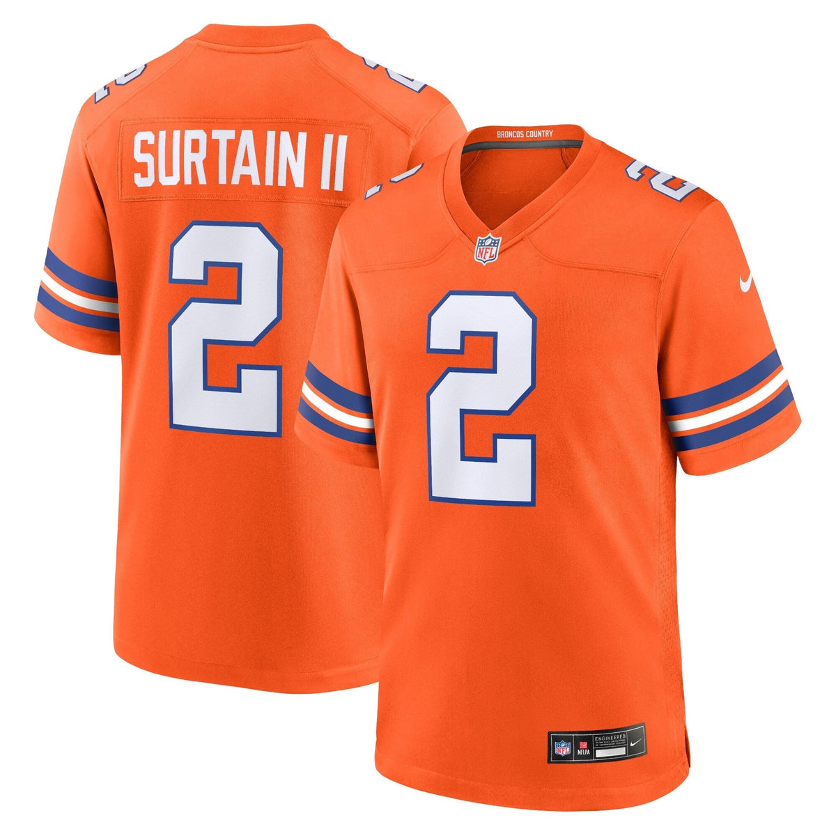 Patrick Surtain II Denver Broncos Nike Mile High Collection 1977 Throwback   Game Jersey - Orange