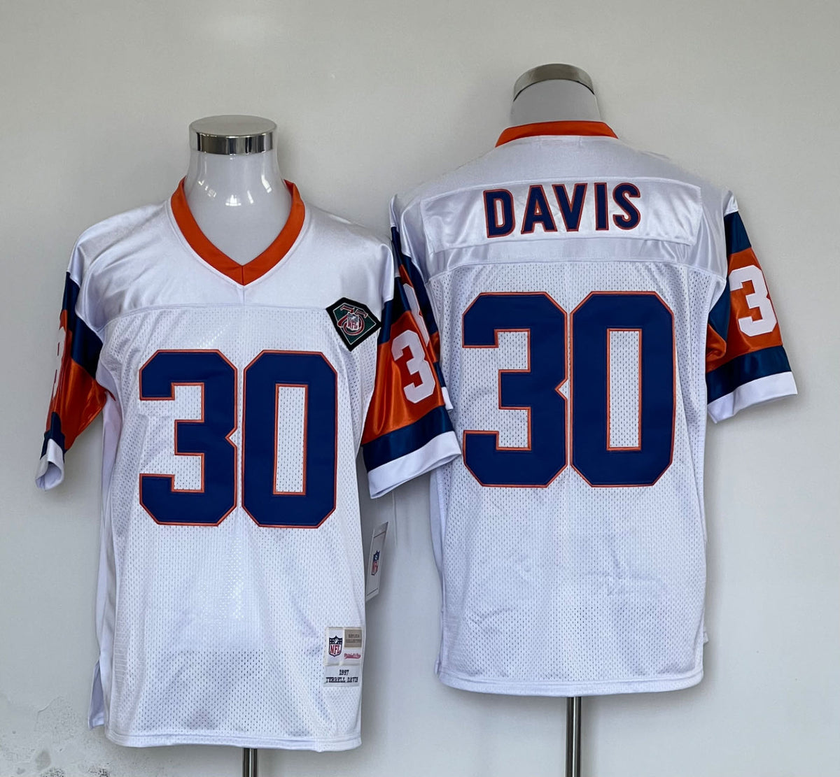 Men's Denver Broncos Terrell Davis White Legacy Replica Jersey1