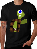 Cartoon Turtle Graphic Tee - Black Casual T-Shirt