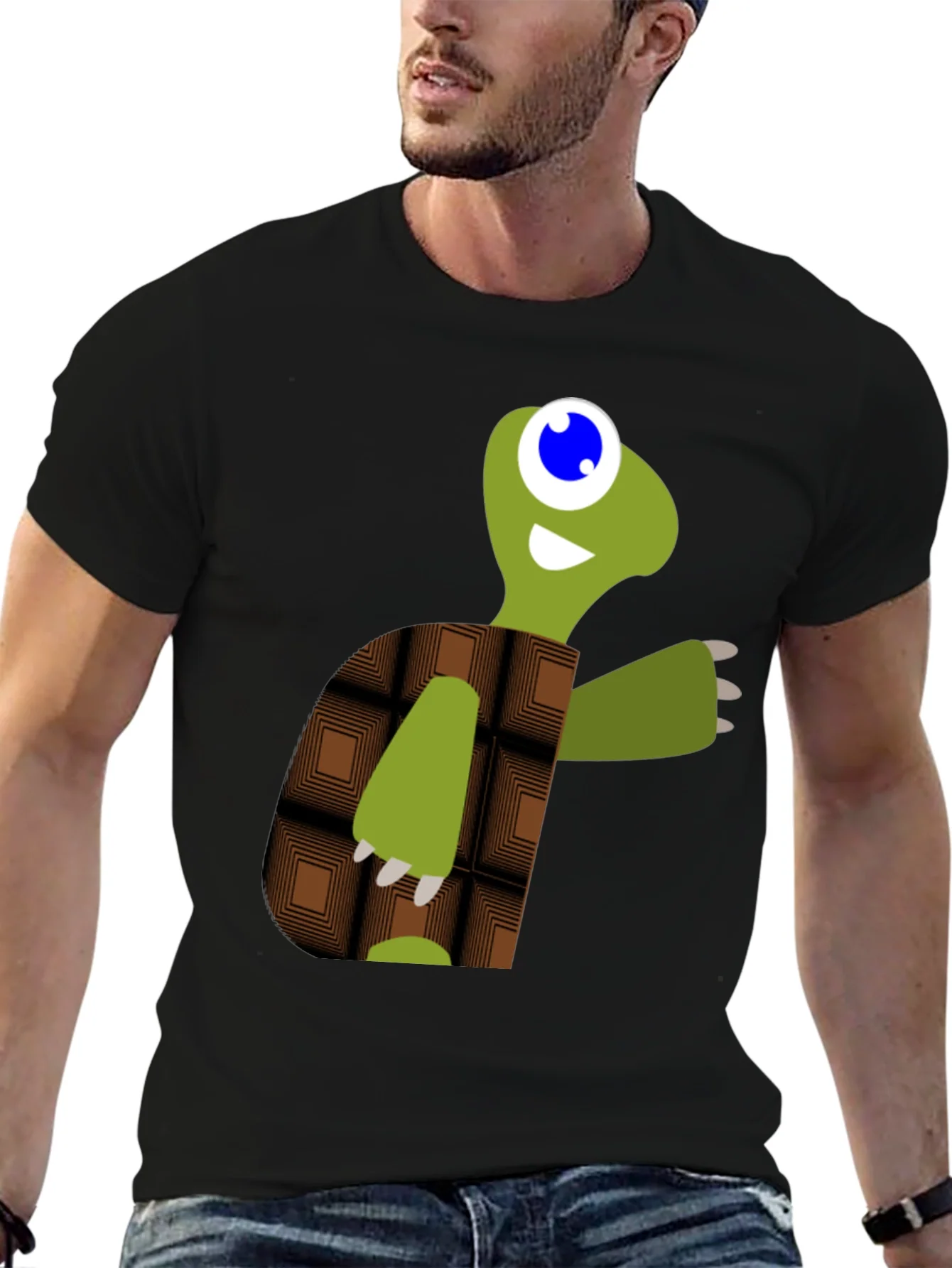 Cartoon Turtle Graphic Tee - Black Casual T-Shirt