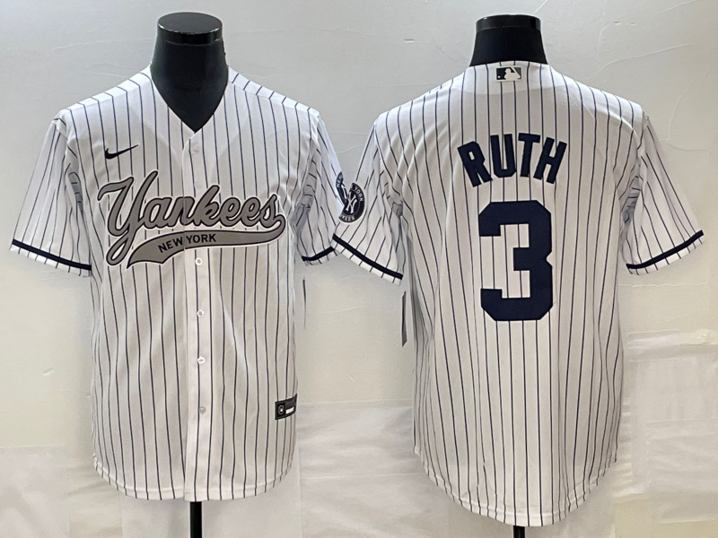 Men's New York Yankees Babe Ruth #3 White Game jersey Joint Edition