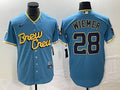 Men's Milwaukee Brewers Joey Wiemer #28 Powder Blue 2022 City Connect Replica Player jersey