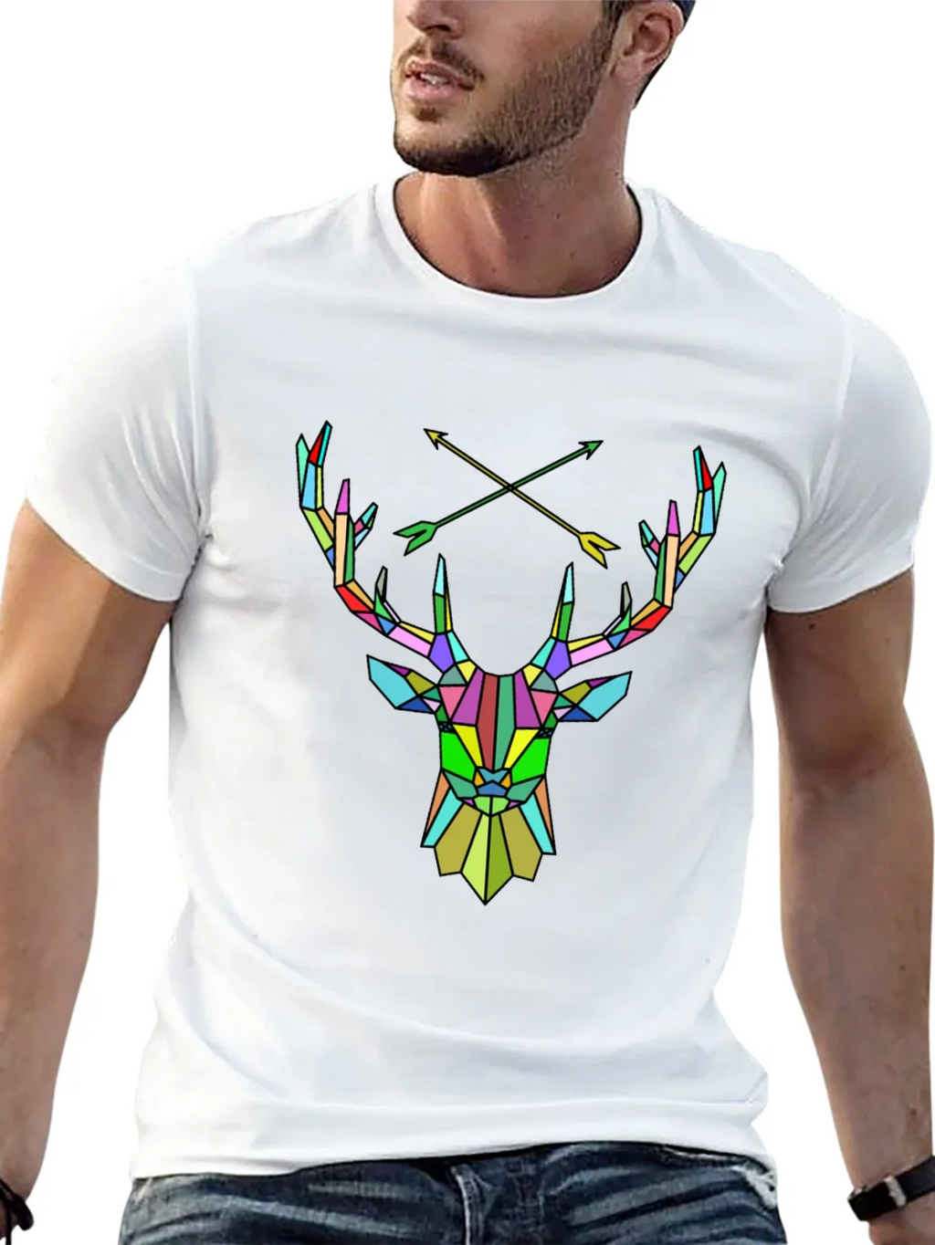 Geometric Deer Head Graphic Tee - Mens Black T-Shirt