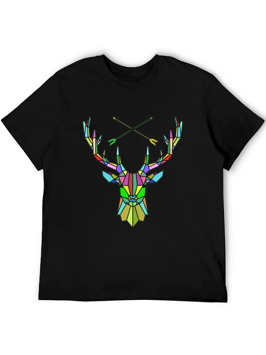 Geometric Deer Head Graphic Tee - Mens Black T-Shirt