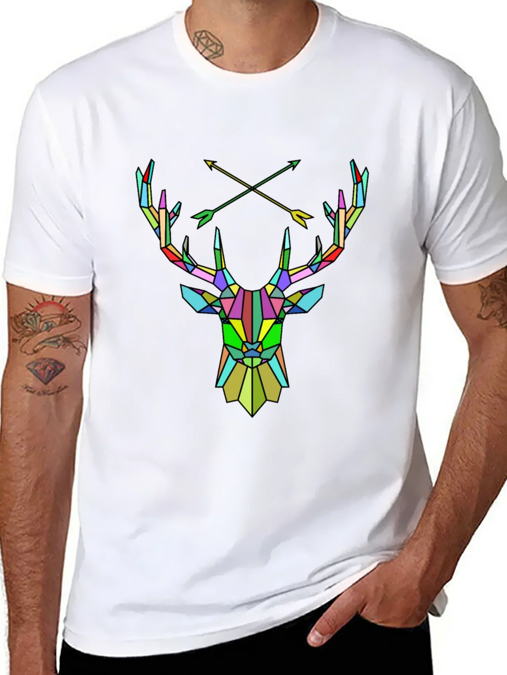 Geometric Deer Head Graphic Tee - Mens Black T-Shirt