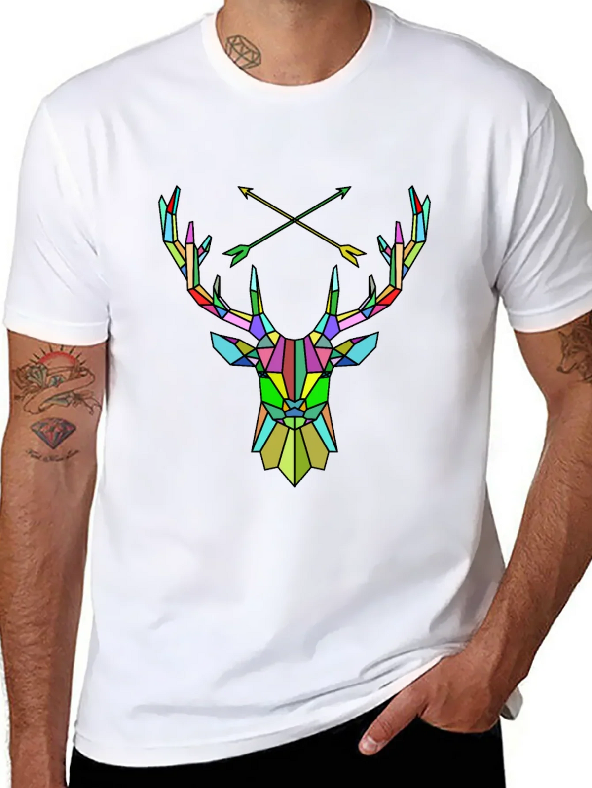 Geometric Deer Head Graphic Tee - Mens Black T-Shirt