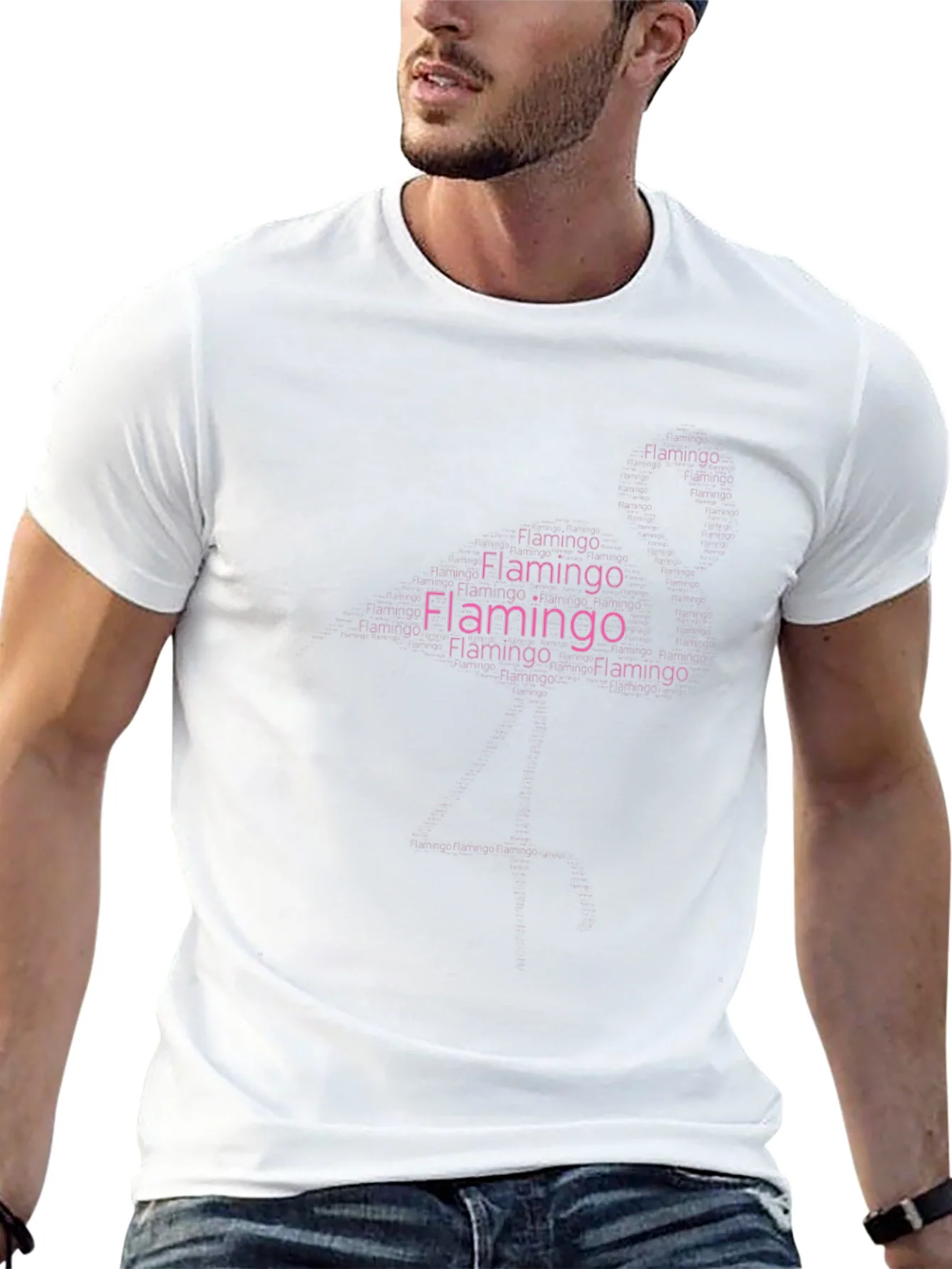 Flamingo Word Art Graphic Black T-Shirt