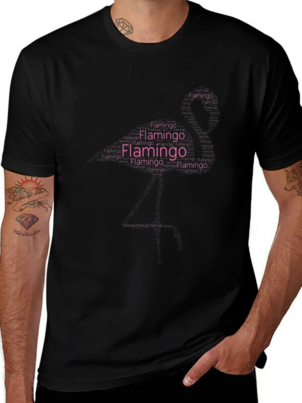 Flamingo Word Art Graphic Black T-Shirt