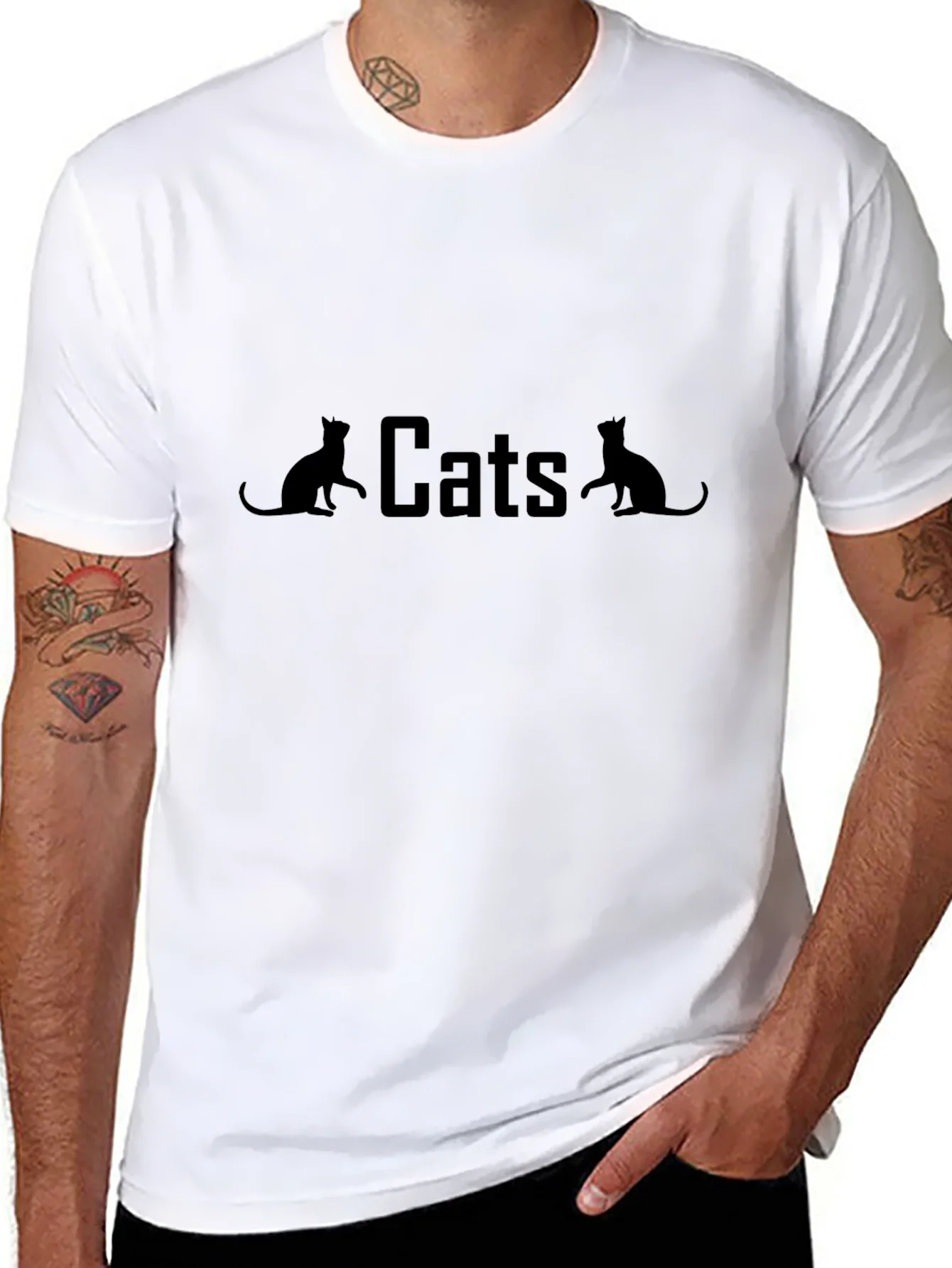 Cats Graphic Print Black T-Shirt