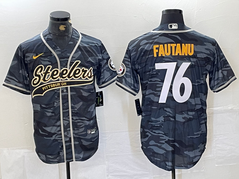 Men's Pittsburgh Steelers Troy Fautanu #76 Grey Camouflage Game jersey