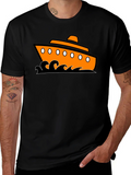 Nautical Ship Graphic Tee - Black Cotton
