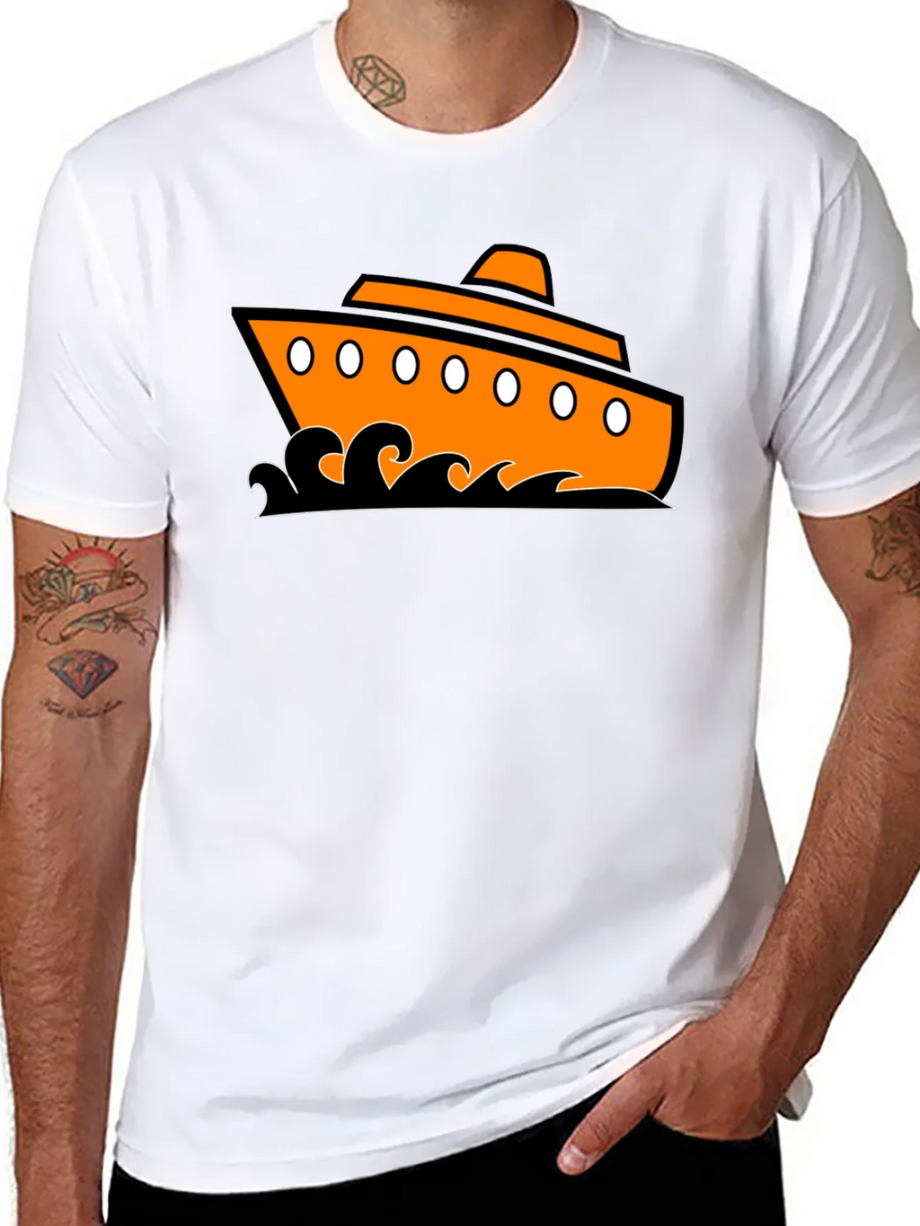 Nautical Ship Graphic Tee - Black Cotton