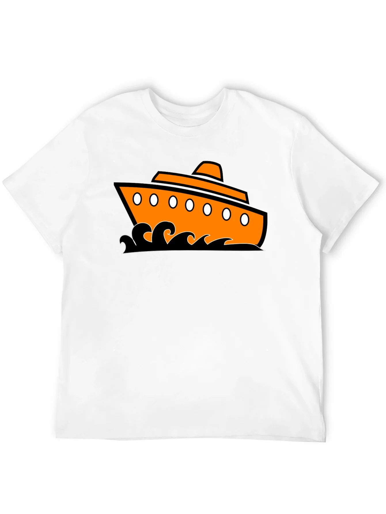Nautical Ship Graphic Tee - Black Cotton