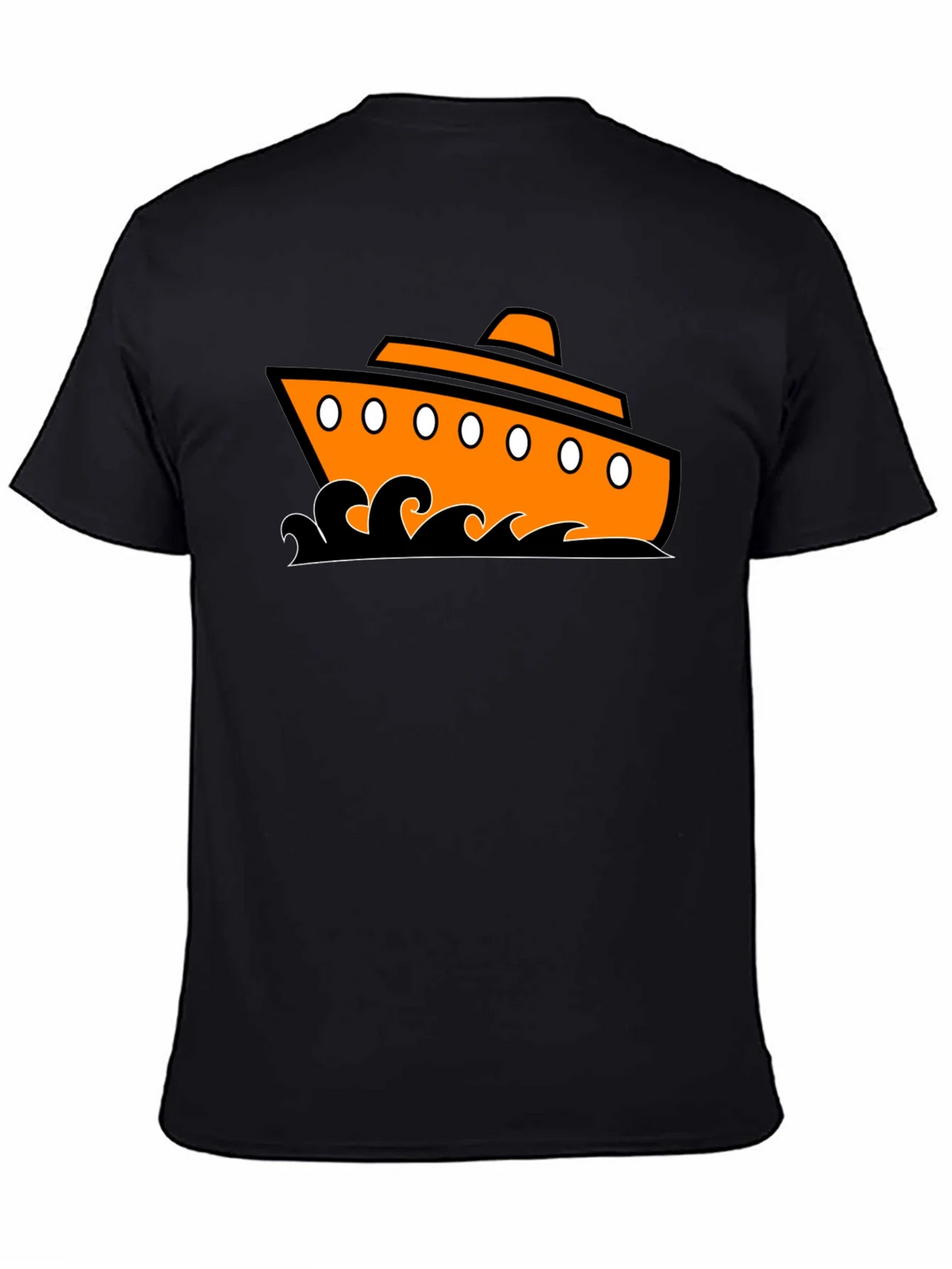 Nautical Ship Graphic Tee - Black Cotton