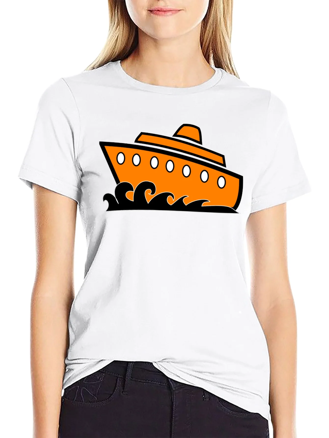 Nautical Ship Graphic Tee - Black Cotton