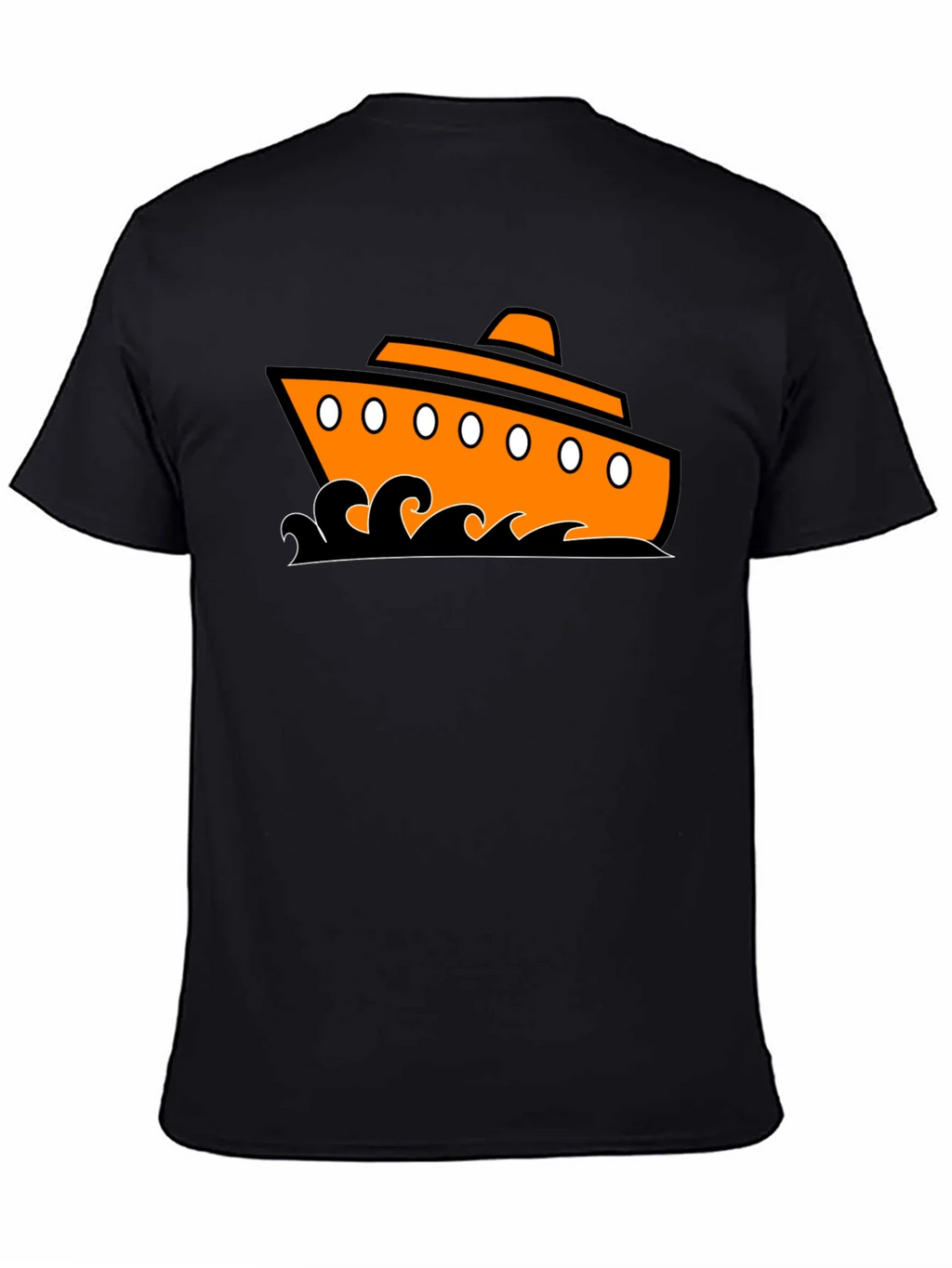 Nautical Ship Graphic Tee - Black Cotton